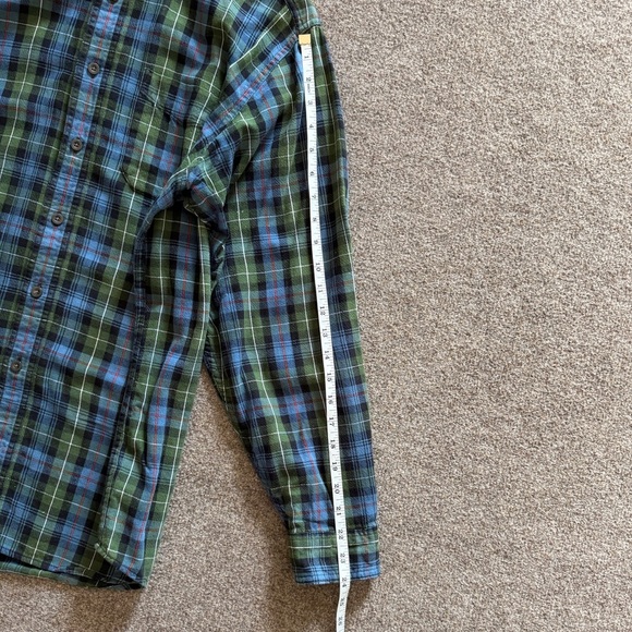 LL Bean Men’s L Casual Button Up Shirt Blue Green Plaid Long Sleeve 100% Cotton - Picture 8 of 13